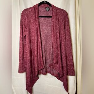 bobeau Burgundy Red Heather Open Front Flyaway Cardigan Lightweight Size S EUC